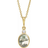 14K Yellow Gold 8x6 mm Natural Moss Agate & .03 CTW Natural Diamond 16-18