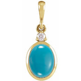 14K Yellow Gold 12x10 mm Natural Turquoise & .03 CT Natural Diamond Cabochon Pendant