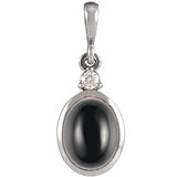 Sterling Silver 12x10 mm Natural Black Onyx & .03 CT Natural Diamond Cabochon Pendant