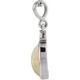 Platinum 9x7 mm Natural White Opal & .03 CT Natural Diamond Cabochon Pendant