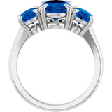 Sterling Silver 9x7 mm Oval Lab-Grown Blue Sapphire Three-Stone Ring