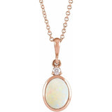 14K Rose Gold 12x10 mm Natural White Opal & .03 CT Natural Diamond 16-18