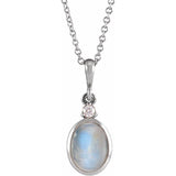 Sterling Silver 10x8 mm Natural Rainbow Moonstone & .03 CT Natural Diamond 16-18