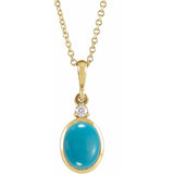 14K Yellow Gold 5x3 mm Natural Turquoise & .03 CT Natural Diamond 16-18