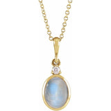 14K Yellow Gold 5x3 mm Natural Rainbow Moonstone & .03 CT Natural Diamond 16-18