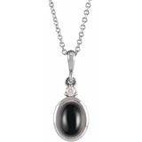 14K White Gold 9x7 mm Natural Black Onyx & .03 CT Natural Diamond 16-18" Necklace