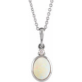 14K White Gold 9x7 mm Natural White Opal & .03 CT Natural Diamond 16-18" Necklace