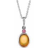 14K White Gold 8x6 mm Natural Citrine & Natural Pink Tourmaline 16-18