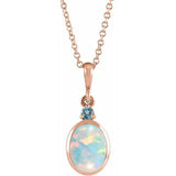 14K Rose Gold 8x6 mm Lab-Grown White Opal & Natural London Blue Topaz 16-18