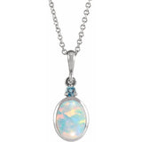 14K White Gold 8x6 mm Lab-Grown White Opal & Natural London Blue Topaz 16-18
