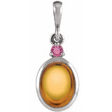 Platinum 8x6 mm Natural Citrine & Natural Pink Tourmaline Pendant