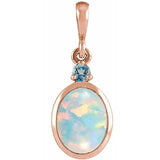 14K Rose Gold 8x6 mm Lab-Grown White Opal & Natural London Blue Topaz Pendant