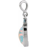 Platinum 5x3 mm Lab-Grown White Opal & Natural London Blue Topaz Pendant
