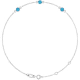 14K White Gold Natural Blue Zircon Bezel-Set 3-Stone 6 1/2-7 1/2