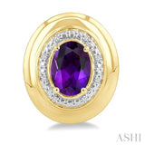 7X5 MM Oval Shape Amethyst and 1/20 Ctw Round Cut Diamond Semi-Precious Earrings in Yellow Gold Vermeil