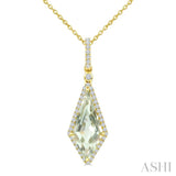 16X7 MM Evoque Gemstone Kite Shape Green Amethyst and 1/5 Ctw Round Cut Diamond Semi-Precious Pendant With Chain in 10K Yellow Gold