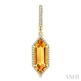 16X6 MM Evoque Gemstones Hexagon Shape Citrine and 3/8 Ctw Round Cut Diamond Semi-Precious Earrings in 14K Yellow Gold
