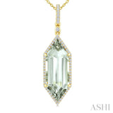 22X8 MM Evoque Gemstone Hexagon Shape Green Amethyst and 1/4 Ctw Round Cut Diamond Semi-Precious Pendant With Chain in 14K Yellow Gold