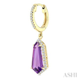 12X5 MM Evoque Gemstones Shield Shape Amethyst and 1/3 Ctw Round Cut Diamond Semi-Precious Earrings in 10K Yellow Gold
