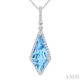 16X7 MM Evoque Gemstones Kite Shape Blue Topaz and 1/5 Ctw Round Cut Diamond Semi-Precious Pendant With Chain in 10K White Gold