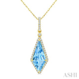 16X7 MM Evoque Gemstones Kite Shape Blue Topaz and 1/5 Ctw Round Cut Diamond Semi-Precious Pendant With Chain in 10K Yellow Gold