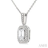 7X5 MM Octagon Shape White Topaz and 1/50 Ctw Round Cut Diamond Semi-Precious Pendant With Chain in Sterling Silver