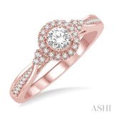3/8 Ctw Round Center Heart Link Diamond Ladies Engagement Ring with 1/5 Ct Round Cut Center Stone in 14K Rose Gold