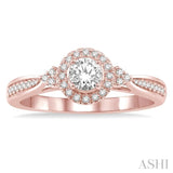 3/8 Ctw Round Center Heart Link Diamond Ladies Engagement Ring with 1/5 Ct Round Cut Center Stone in 14K Rose Gold