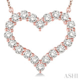 3/4 Ctw Round Cut Diamond Heart Pendant With Chain in 14K Rose Gold