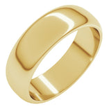 10K Yellow Gold 6 mm Half Round Band Size 9