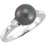 14K White Gold Cultured Black Akoya Pearl & 1/4 CTW Natural Diamond Ring