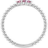 14K White Gold Natural Pink Tourmaline Beaded Ring