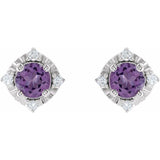 Sterling Silver Natural Amethyst & .08 CTW Natural Diamond Halo-Style Earrings