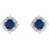 Sterling Silver Lab-Grown Blue Sapphire & .08 CTW Natural Diamond Halo-Style Earrings