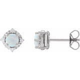 14K White Gold Lab-Grown White Opal & .08 CTW Natural Diamond Halo-Style Earrings