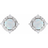 14K White Gold Lab-Grown White Opal & .08 CTW Natural Diamond Halo-Style Earrings