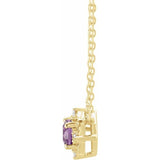 14K Yellow Gold Natural Amethyst & .04 CTW Natural Diamond Halo-Style 18" Necklace