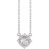 Sterling Silver Lab-Grown White Sapphire & .04 CTW Natural Diamond Halo-Style 18" Necklace