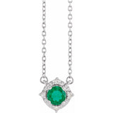14K White Gold Lab-Grown Emerald & .04 CTW Natural Diamond Halo-Style 18" Necklace