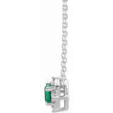 14K White Gold Lab-Grown Emerald & .04 CTW Natural Diamond Halo-Style 18" Necklace