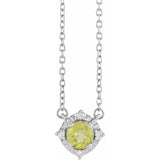 Sterling Silver Natural Peridot & .04 CTW Natural Diamond Halo-Style 18" Necklace