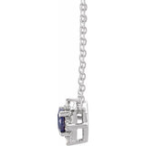 Sterling Silver Lab-Grown Blue Sapphire & .04 CTW Natural Diamond Halo-Style 18" Necklace