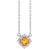 Sterling Silver Natural Citrine & .04 CTW Natural Diamond Halo-Style 18" Necklace