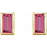 14K Yellow Gold Natural Pink Tourmaline Bezel-Set Earrings