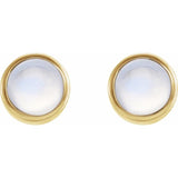 14K Yellow Gold Natural Rainbow Moonstone Bezel-Set Earring