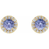 14K Yellow Gold 4 mm Natural Tanzanite & 1/10 CTW Natural Diamond Earrings