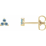 14K Yellow Gold Natural Aquamarine Three Stone Earrings