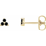 14K Yellow Gold Natural Black Spinel Three Stone Earrings