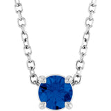 14K White Gold 4 mm Lab-Grown Blue Sapphire 16-18