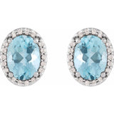 14K White Gold 6x4 mm Natural Aquamarine & .06 CTW Natural Diamond Halo-Style Earrings